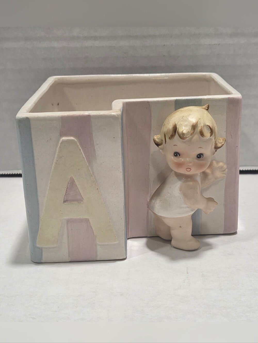 Lefton's Japan Vintage Ceramic Baby Block Planter